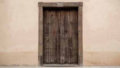 Fototapeta premium Weathered wooden door in a rural village scene emphasizing traditional construction, Erla village, Cinco Villas, Zaragoza, Aragon, Spain