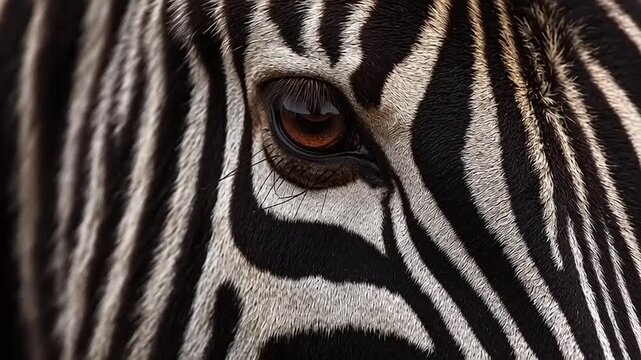 Close-Up Action of a Zebra's Eye in Nature, Capturing Reflection and Detail