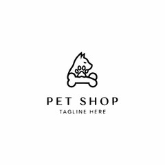 Minimalist Pet Shop Logo with Dog Silhouette and Bone Outline.