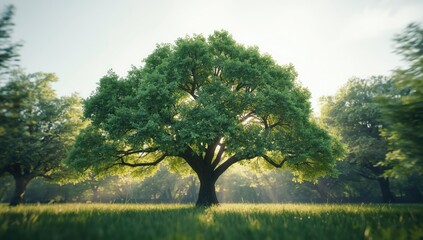 Tall trees with dense foliage forming a lush green canopy, highlighting urban park preservation