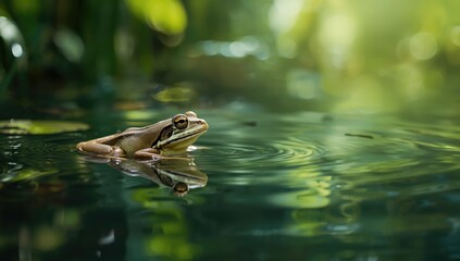 Portrait of a frog in water camouflage, amphibian survival adaptation, Earth Day