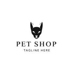 Sleek black cat head logo for pet shop branding.