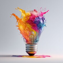 Colorful paint explosion inside light bulb