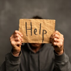 Person holding help sign