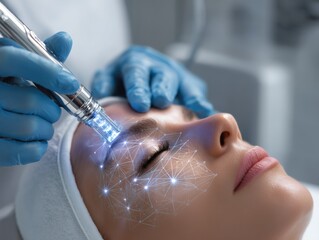 Cosmetologist performing skincare procedure on a womans face