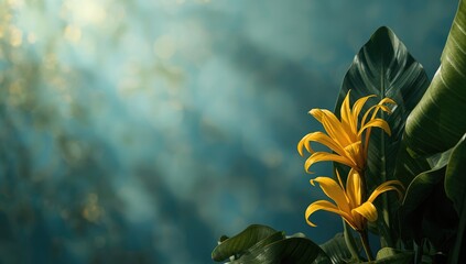 Fototapeta premium Garden scene with calathea lutea plants displaying banana-like leaf texture, suitable for nature backgrounds