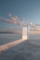 Open door with light freedom concept on transparent background