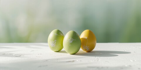 A trio of multicolored eggs resting on a textured white surface, highlighting natural shell patterns, World Egg Day