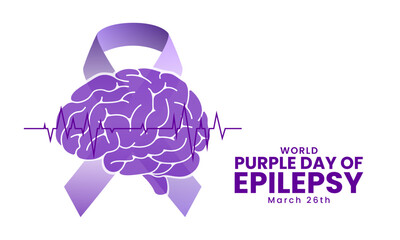 Epilepsy awareness day with purple ribbon. Purple day concept background. Vector illustration