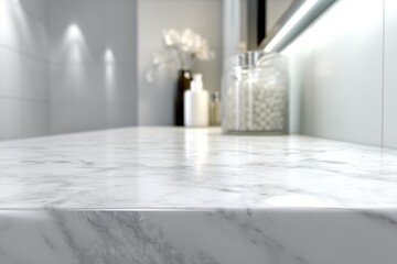 Marble countertop surface with blurred background