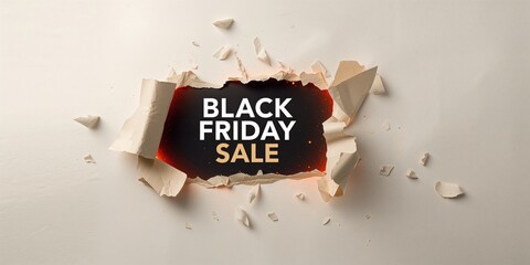 Black Friday promotional banner with torn paper edges, designed to attract customer attention during sales events