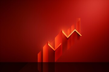 Abstract red glowing line chart moving up and down on a dark background