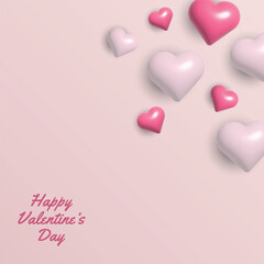 Happy Valentine's day poster with 3d red and pink hearts. Vector illustration.