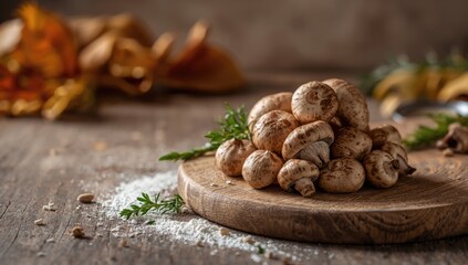 Fototapeta premium Fresh mushrooms detailed shot emphasizing natural textures, ideal for food presentation backgrounds