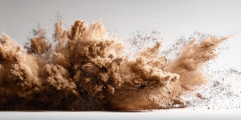 Explosion of brown powder against a transparent background