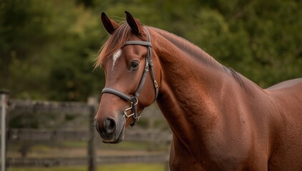 Obraz premium Animal portrait of a horse showing eye and skin details, set against a natural landscape, wildlife observation