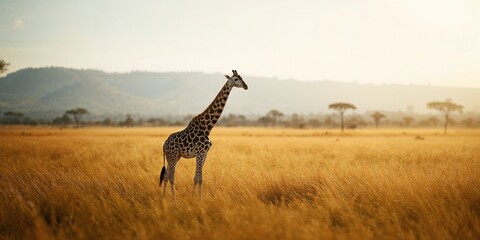 Obraz premium Giraffe, the tallest land mammal and largest ruminant, standing in savanna, World Wildlife Day