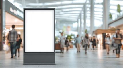 Billboard in shopping mall with people walking by