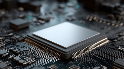 Macro shot of a central processor unit, electronic circuit, complex chip