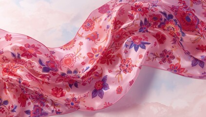 Pink silk fabric in a seamless kaleidoscope pattern, offering rich drapery with a shiny finish for interior decor