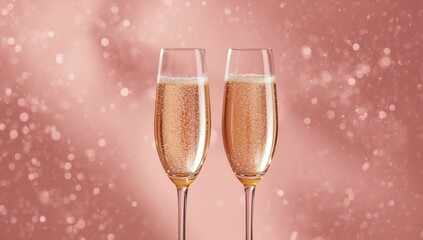 Italian sparkling wine in flute glasses placed on a stylish pink backdrop, ideal for celebratory settings