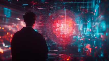 Immersive Cyber Space With Abstract Data Core and Human Silhouette