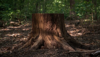 Obraz premium Dry fallen tree trunk in woodland, serving as natural fuel source for heating, forest management focus