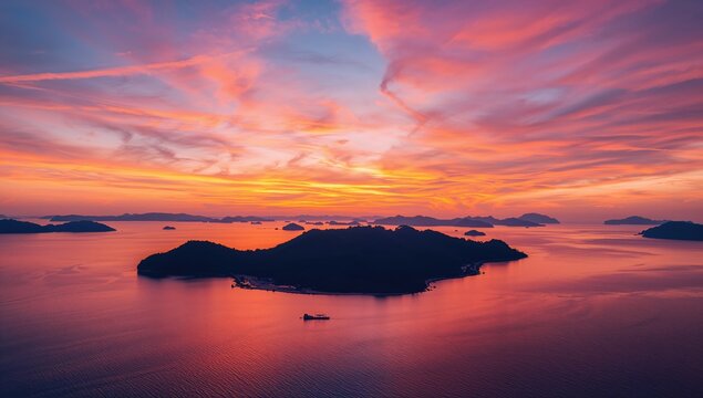 Vinh Hy bay sunset in Ninh Thuan, Vietnam, showing vibrant sky and calm waters, seasonal change