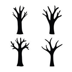 Obraz premium Collection of stylized black bare tree silhouettes depicting leafless branches