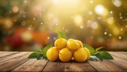 Yellow plums displayed for sale emphasizing freshness and variety, serving as fruit market background, World Food Day