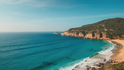 Fototapeta premium Watsons Bay coastal landscape, rugged shoreline for UI backdrop, erosion vulnerability, summer season