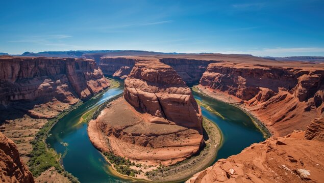 Bird's-eye of a winding river bend at Deadhorse Point, Utah, highlighting natural erosion features, Earth Day