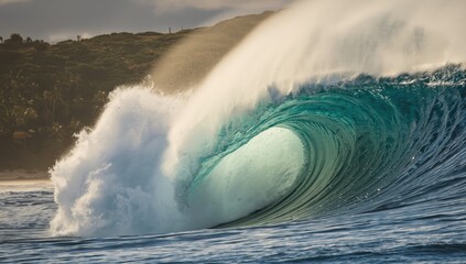 Powerful surf hitting Hanakapiai beach on Kauai, illustrating coastal wave activity and erosion hazards