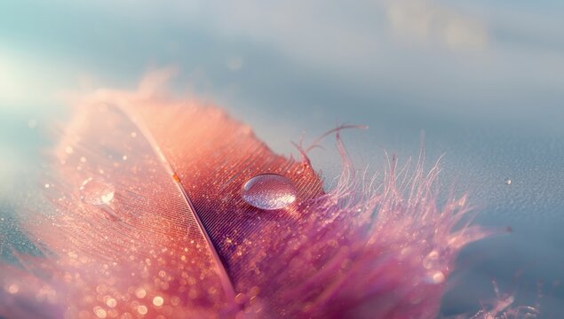 Water droplet resting on a bird feather highlighting intricate barbs for ecological study, World Environment Day
