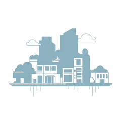 Naklejka premium Modern Cityscape Silhouette with Diverse Architecture.
