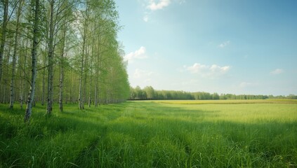 Obraz premium Wild grass amid birch trees, emphasizing seasonal vegetation dynamics