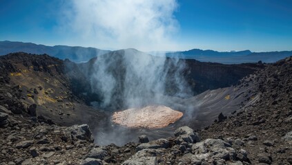 Volcanic crater with flowing lava illustrating natural geological processes, Earth Day