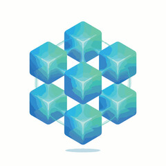 Fototapeta premium Vibrant blue and green 3D cubes forming a hexagon pattern