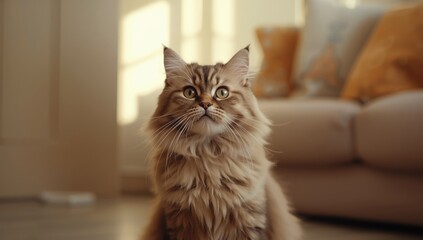 Pet cat indoors focusing on domestic comfort, ideal for pet care or home environment scenes