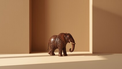 Handcrafted wooden elephant sculpture, detailed animal ornament for home decoration, craftsmanship