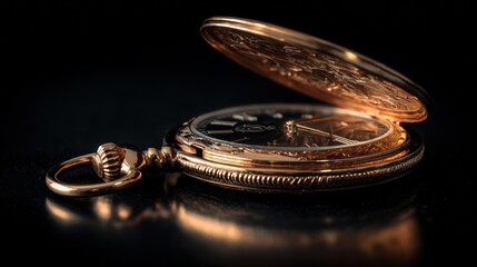 Close up of a vintage pocket watch showing time with intricate details