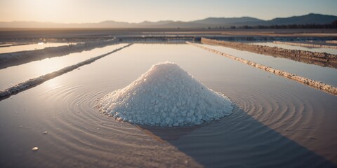 Sea salt pile on a salt farm, illustrating natural mineral collection and sustainable harvesting