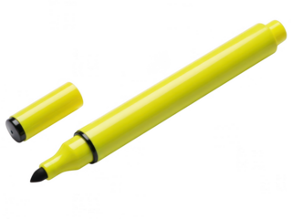 Bright yellow highlighter pen with removable cap isolated on transparent background