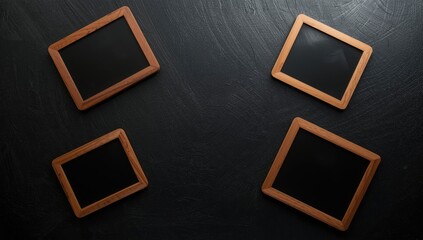 Black textured background featuring small blackboards arranged for text layout, focusing on background textures