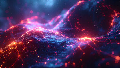 Abstract glowing particles in a vibrant cosmic wave.