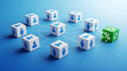 Network of people icons connected to performance metrics