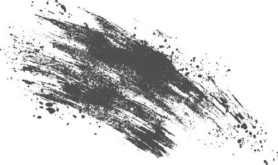 Dark grey ink splatter and brush stroke texture on white background