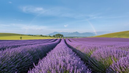 Lavender cultivation in Hokkaido's open fields, highlighting seasonal floral growth