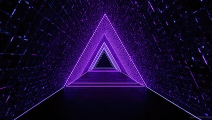 Pixelated triangle corridor in a science-fiction setting serving as a visual for digital innovation and futuristic environments
