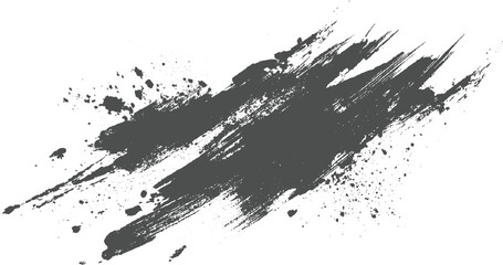 Dynamic dark gray brush strokes and ink splatters form an abstract artistic background with a sense of movement and texture on white